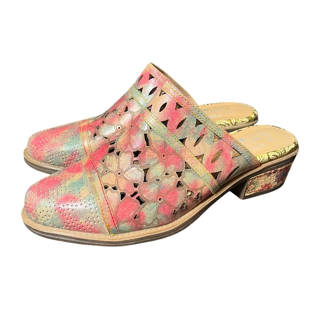 Spring Step L'Artiste Rosalinda Mules Womens 40 Multi Floral Laser Leather Clogs